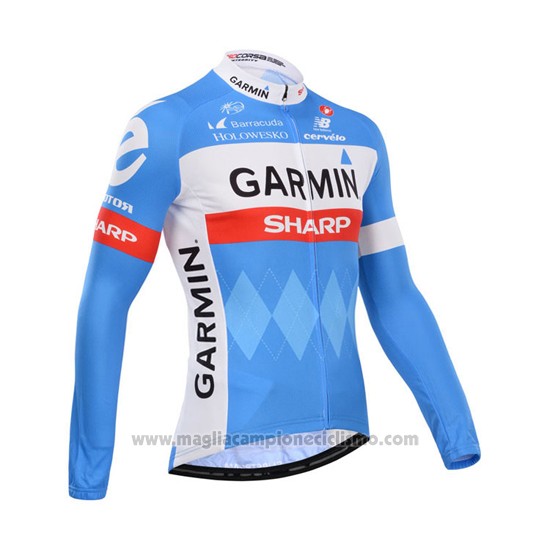 2014 Abbigliamento Ciclismo Garmin Sharp Azzurro e Bianco Manica Lunga e Salopette
